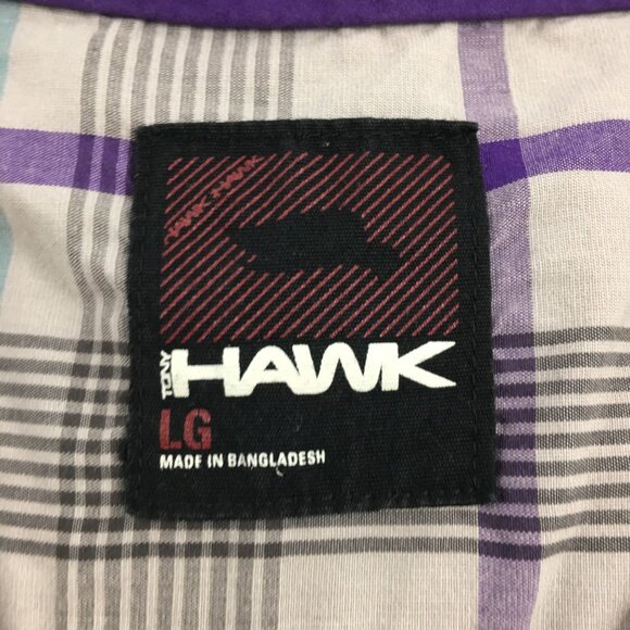 TONY HAWK SHORT SLEEVE GRAY PURPLE BLUE PLAID SHORT SLEEVE BUTTON DOWN SHIRT MEN - Picture 4 of 4